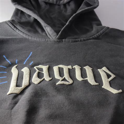 Vague streetwear - -Distressing on collar, sleeves, and waist -Each piece is uniquely sun faded and distressed - Heavyweight 300 GSM -100% Cotton -3/4" Collar Toki is 6'2 160lbs - Wearing Large SIZING: boxy, runs true to size